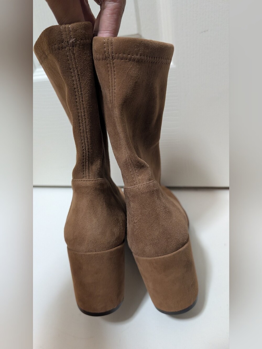 Stuart Weitzman suede sock Short booties Khaki Brown Size 8.5 - Picture 3 of 7